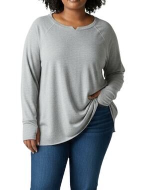 Michael Stars Gray Raglan Long Sleeve Split Neck Top - Size XL